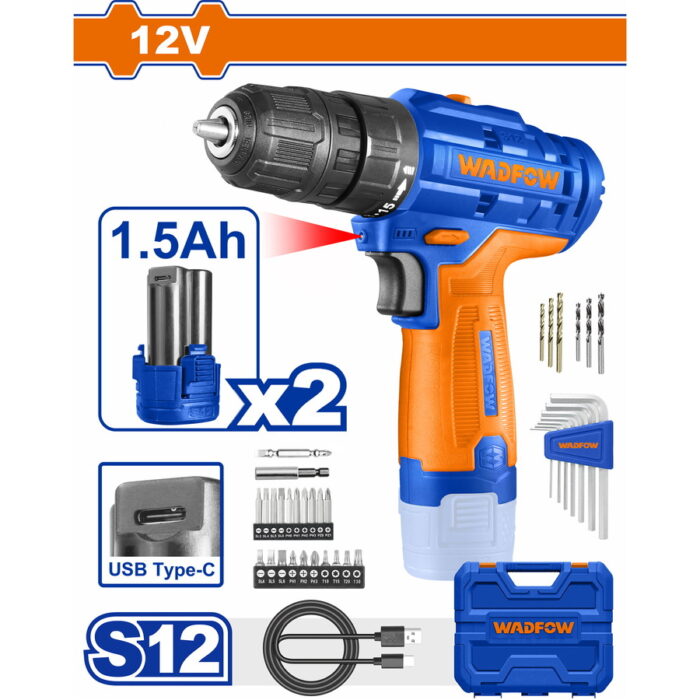 WADFOW Lithium-Ion cordless drill 12V / 1.5Ah / 20Nm Type C (WCDS525) - Image 1