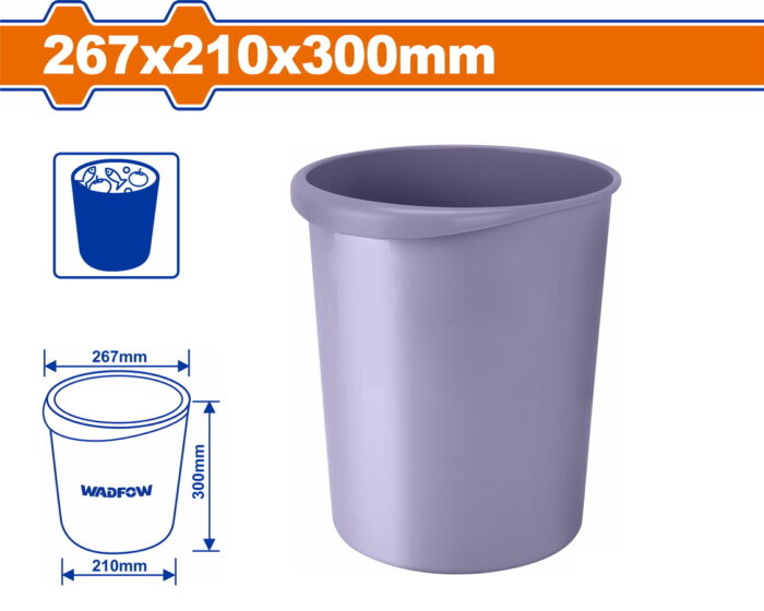 WADFOW Plastic rubbish bin 267 X 210 X 300mm (WLJ1330) - Image 1