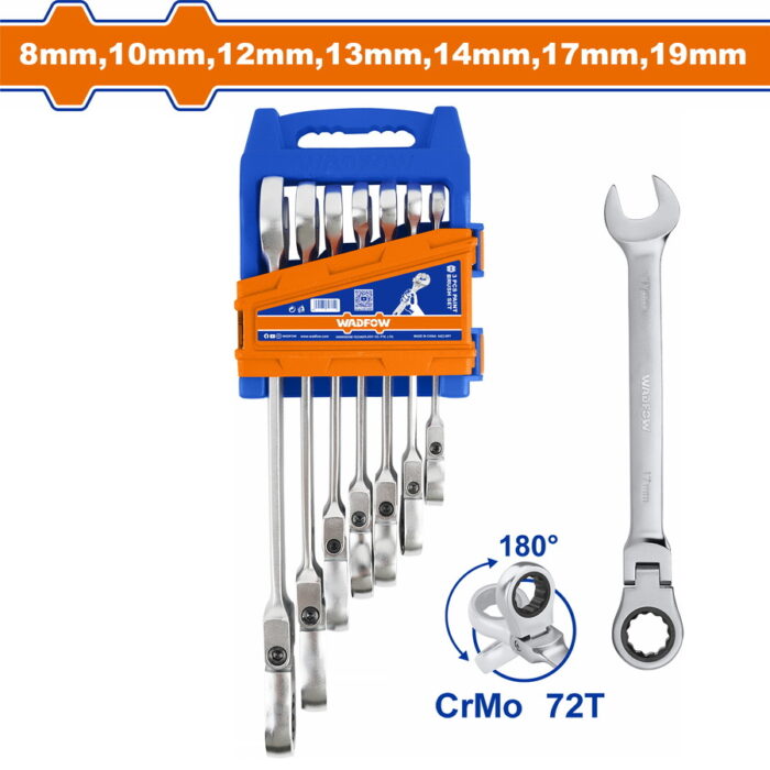 WADFOW 7 Pcs flexible ratchet spanner set 8-19mm (WSP5207) - Image 1