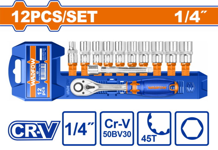 WADFOW 12 Pcs 1/4" socket set (WST4212) - Image 1