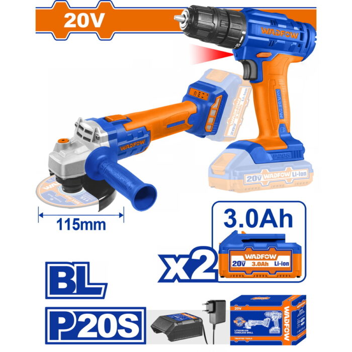 WADFOW Lithium-Ion cordless 2 pcs combo kit 20V / 3Ah / 2 ΜΠΑΤ (WCK20512) - Image 1